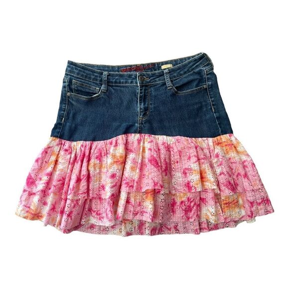 Arizona Jeans Co Western Cowgirl Tiered Print Skirt Denim Upper Juniors Sz 11 - Picture 3 of 7